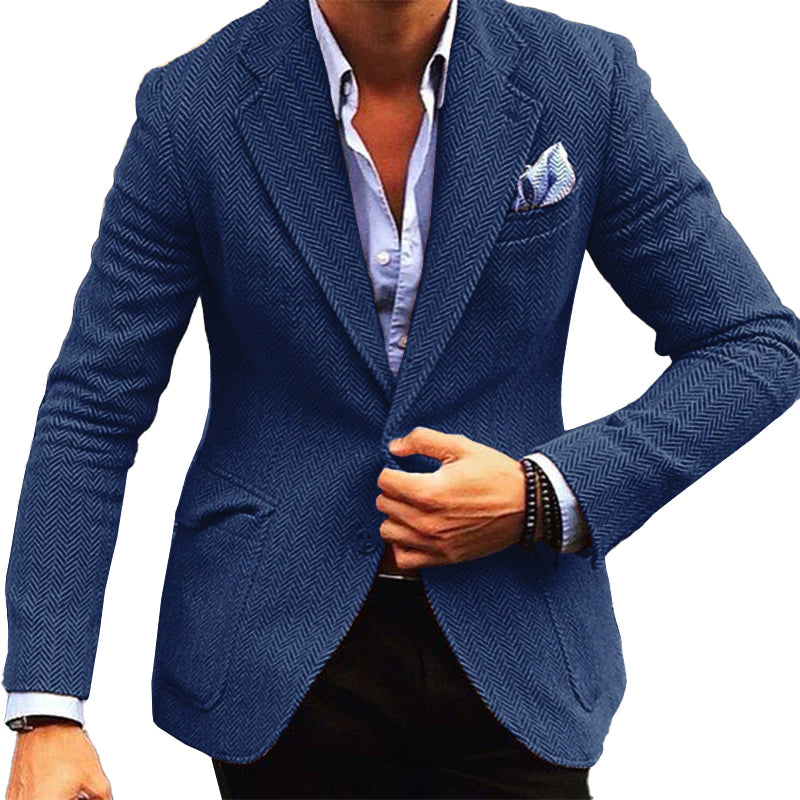 【24-Stunden-Versand】 Herren-Blazer im Vintage-Stil mit Fischgrätenmuster und einreihigem Revers 84719153M