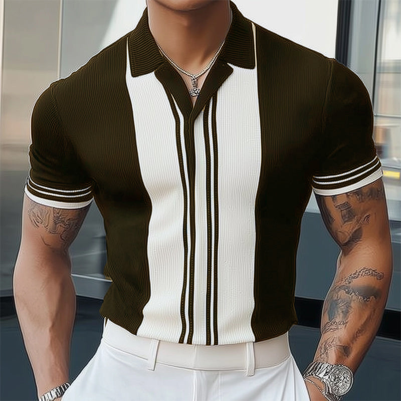 Men's Summer Classic Black and White Knitted Short Sleeve T-Shirt MTA3125C3U