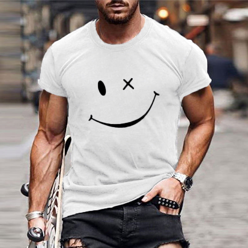 Camiseta de manga corta con cuello redondo y estampado de sonrisas vintage para hombre 23719330Y