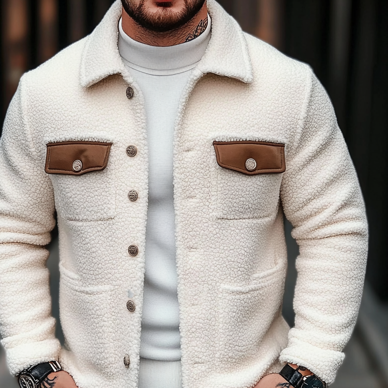 Men's Color-blocked Pocket Fleece Collar Jacket MTA2835K1X