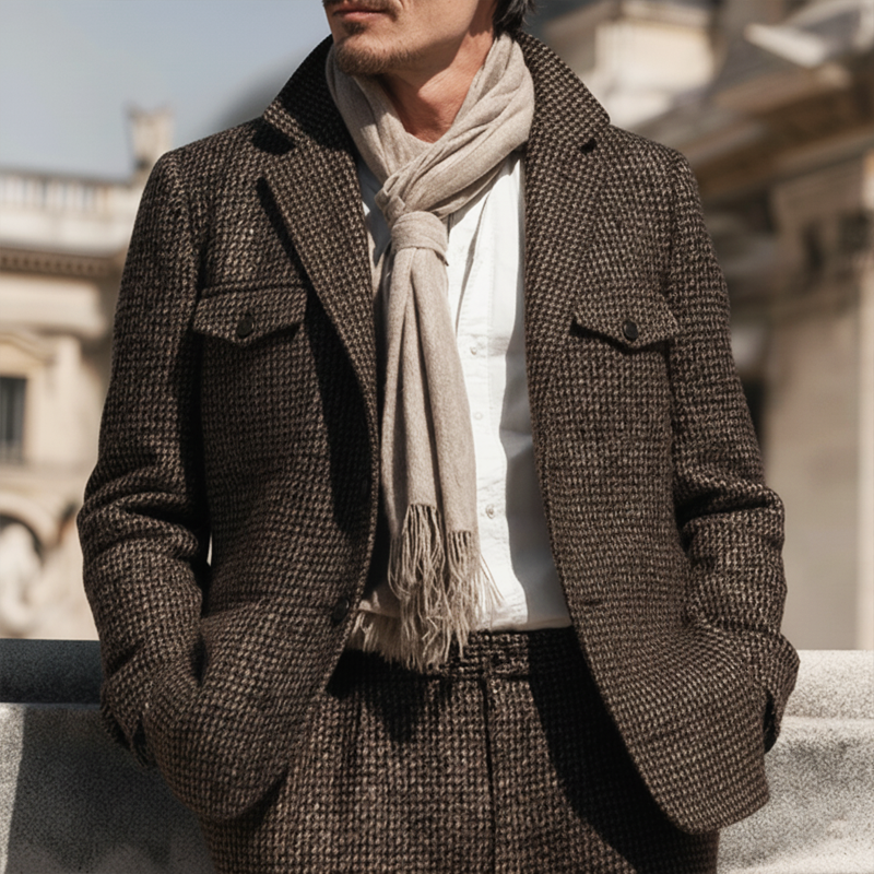 Men's Retro Plaid Two-Button Notched Collar Jacket MTA2161K6U