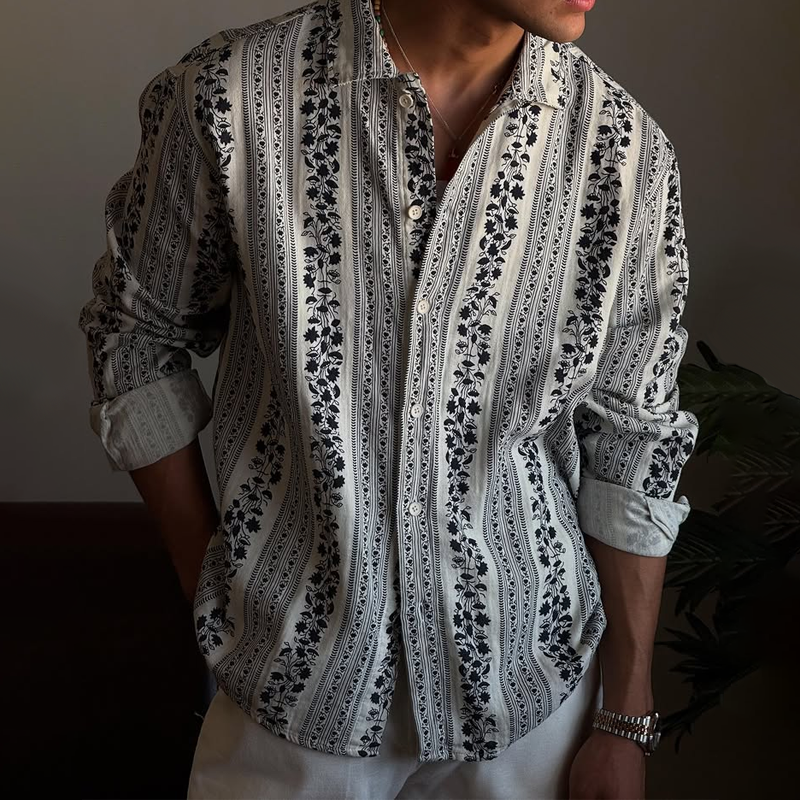 Men's Fashion Print Lapel Long Sleeve Casual Shirt MTA1487E0Z