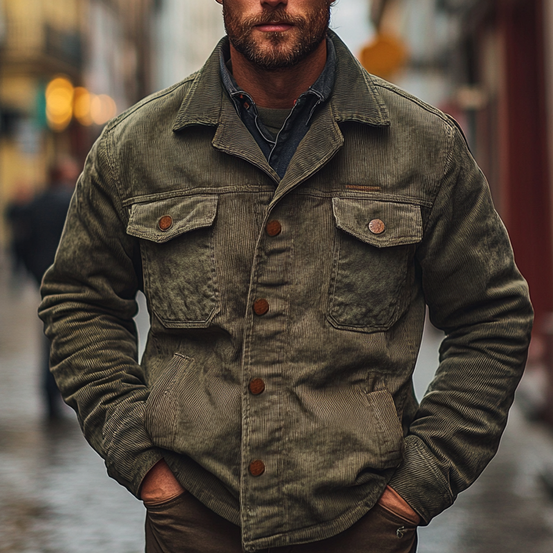 Men's Solid Color Vintage Lapel Multi-pocket Jacket MTA2209I7X