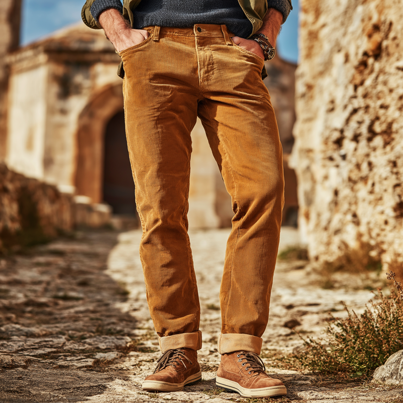 Men's Modern Minimalist Slim Fit Caramel Corduroy Pants MTA1586L7U