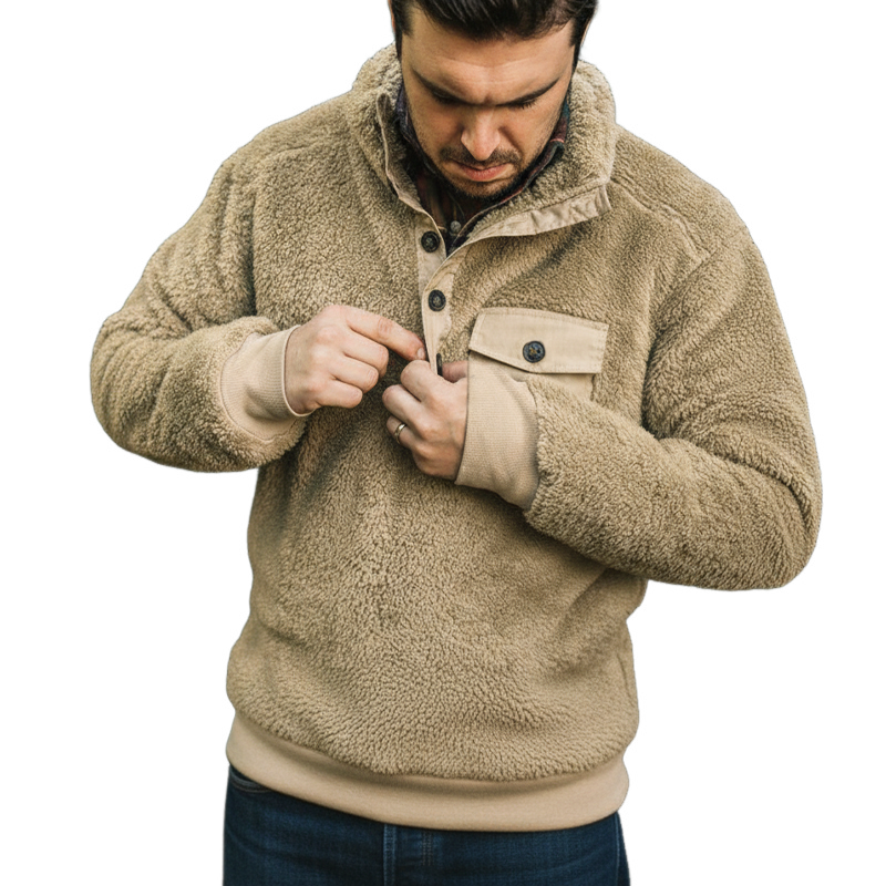 Men's Urban Warm Fleece Camel Stand Collar Sweatshirt MTA1768K6U