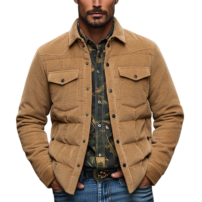 Men's Vintage Corduroy Lapel Solid Color Padded Jacket MTA1466J6X