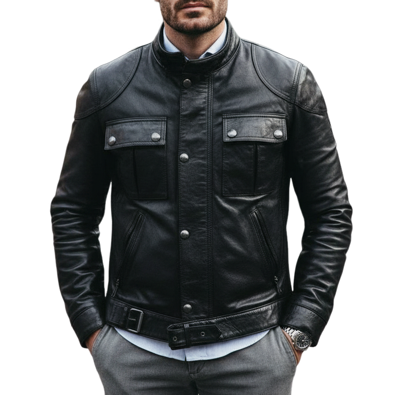 Men's Classic Stand Collar PU Leather Motorcycle Jacket MTA2446I6U