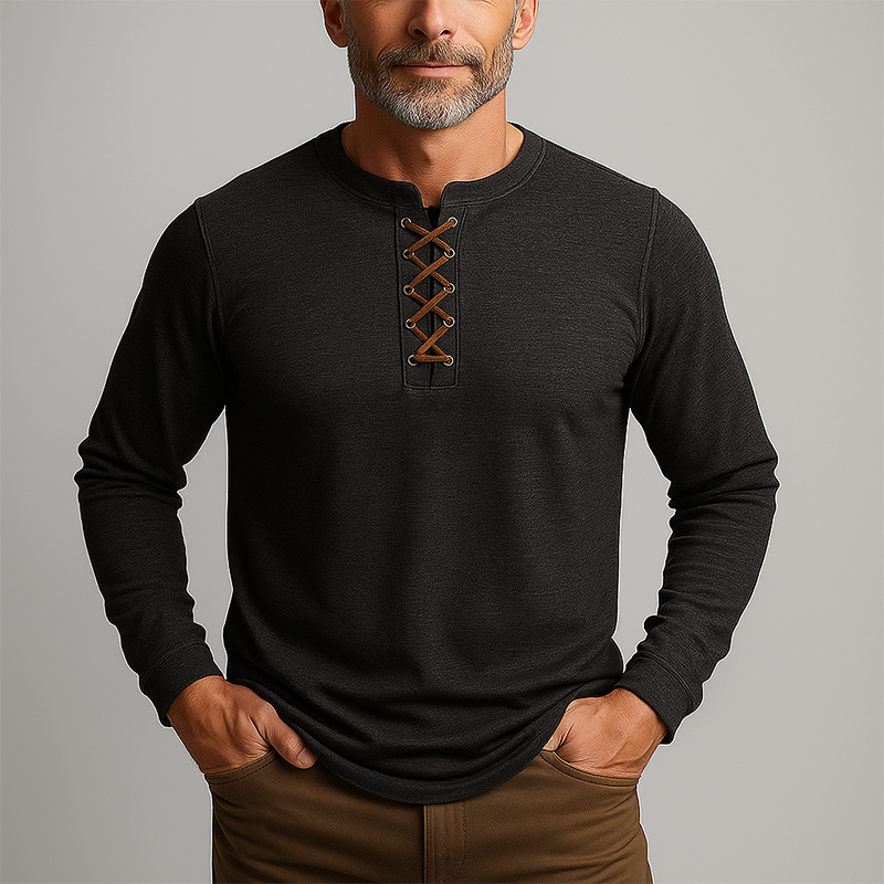 Men's Fashion Lace-up Cotton Long Sleeve T-Shirt MTA2180G7P