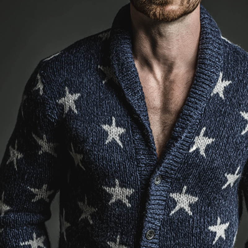 Men's Retro Casual Star Universe Knitted Lapel Sweater Button Cardigan MTA1328J4TO