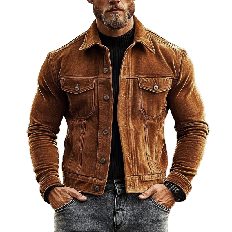 Men's Vintage Solid Color Faux Suede Lapel Single Breasted Jacket MTA1936H9X