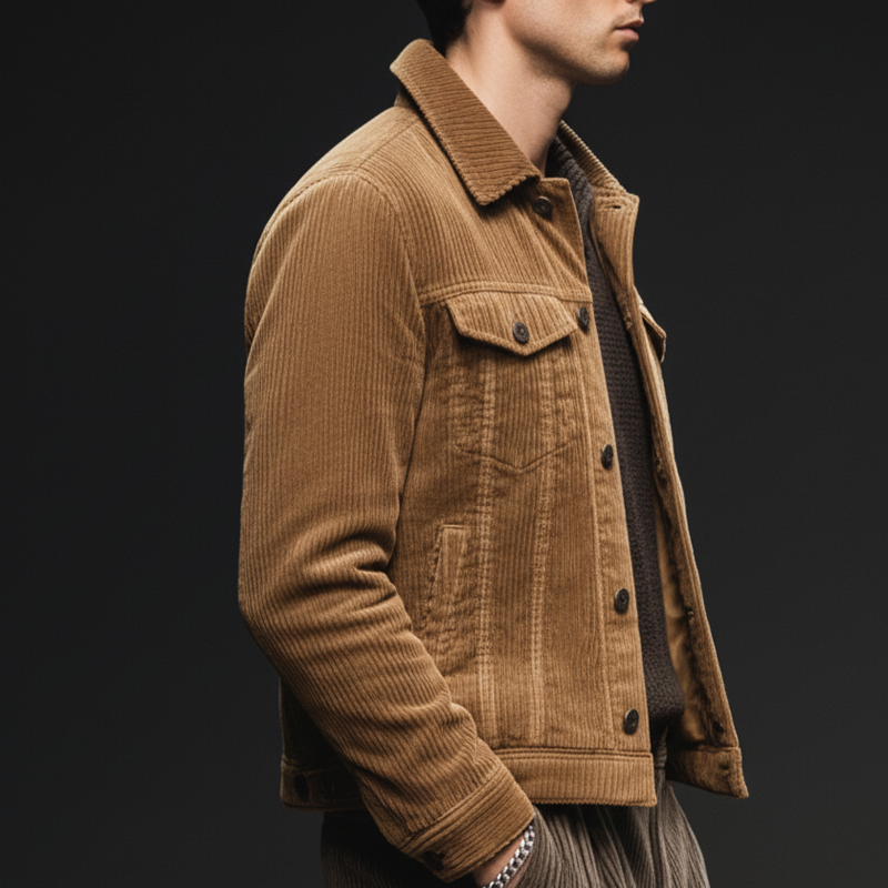 Men's Classic Camel Brown Corduroy Button-Up Jacket MTA0638K0U