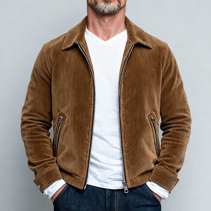 Men's Retro Corduroy Lapel Zipper Slim Fit Jacket MTA0882K9X