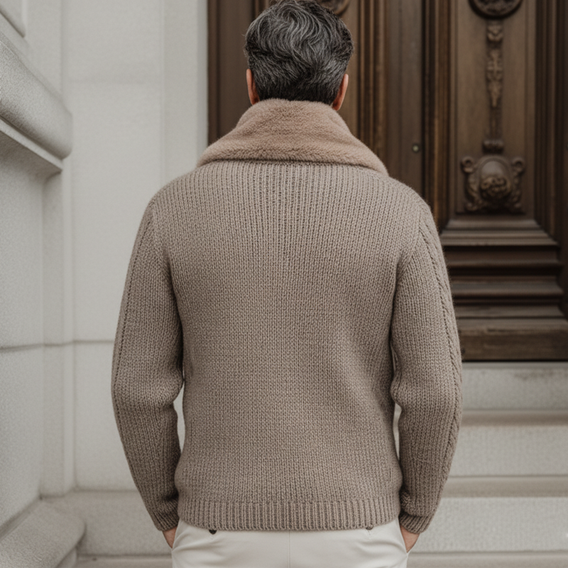 Men's Classic Cable Knit Detachable Mink Fur Collar Cardigan MTA2625K2U