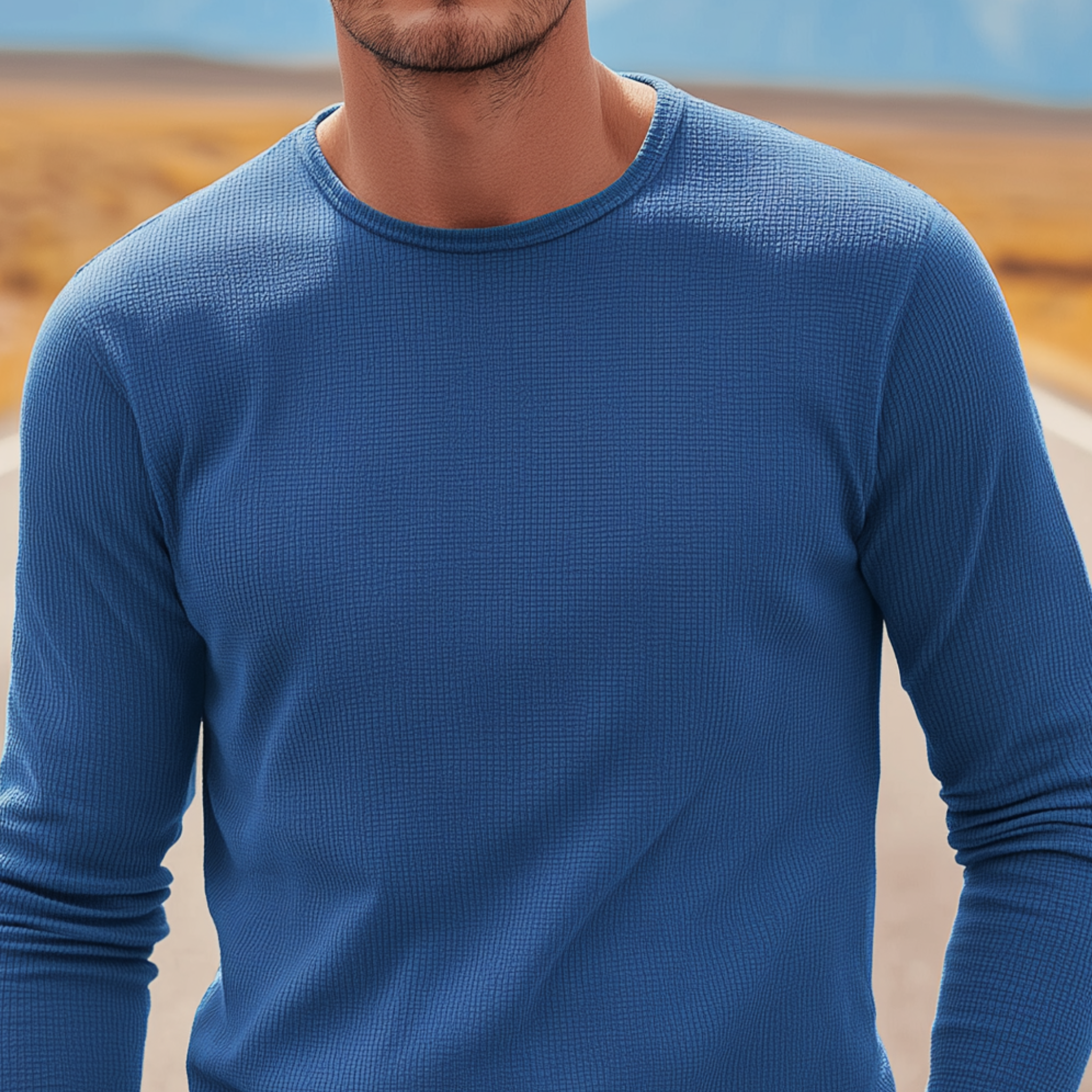 Men's Classic Casual Crew Neck Waffle Slim Fit Long Sleeve T-Shirt MTA0211H2K