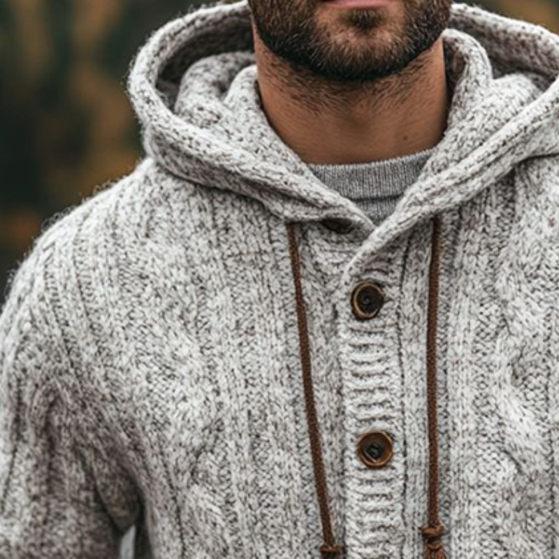 Men's Retro Casual Cable Knit Hooded Button Cardigan MTA0492I8TO