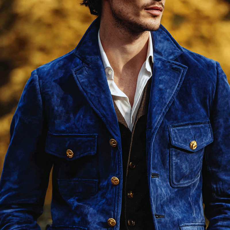 Men's Solid Suede Notch Lapel Multi-pocket Single Breasted Jacket MTA0306I7Z