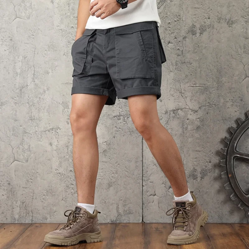 Men's Fashion Cotton Solid Multi-pocket Cargo Shorts MTA1368E4Z