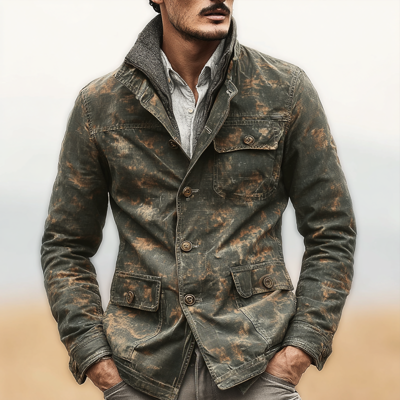 Men's Camouflage Lapel Multi-pocket Single Breasted Jacket MTA0492I9Z