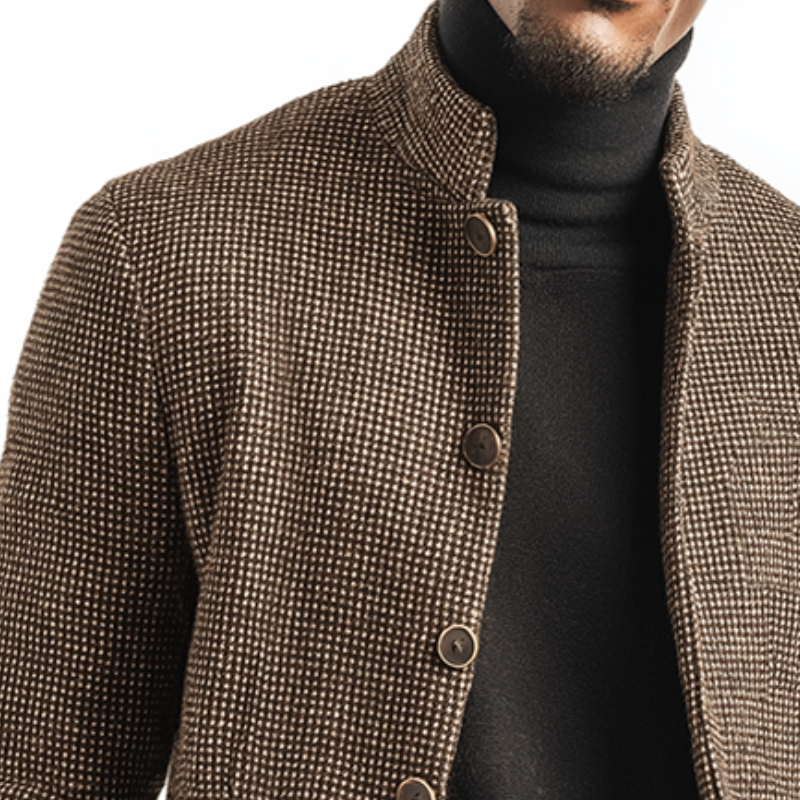 Men's Retro Casual Tweed Plaid Stand Collar Jacket MTA2472K8TO