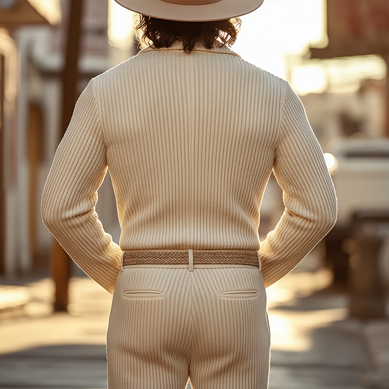 Men's Simple Ribbed Knit Long-Sleeved Jumpsuit MTA0133K3P