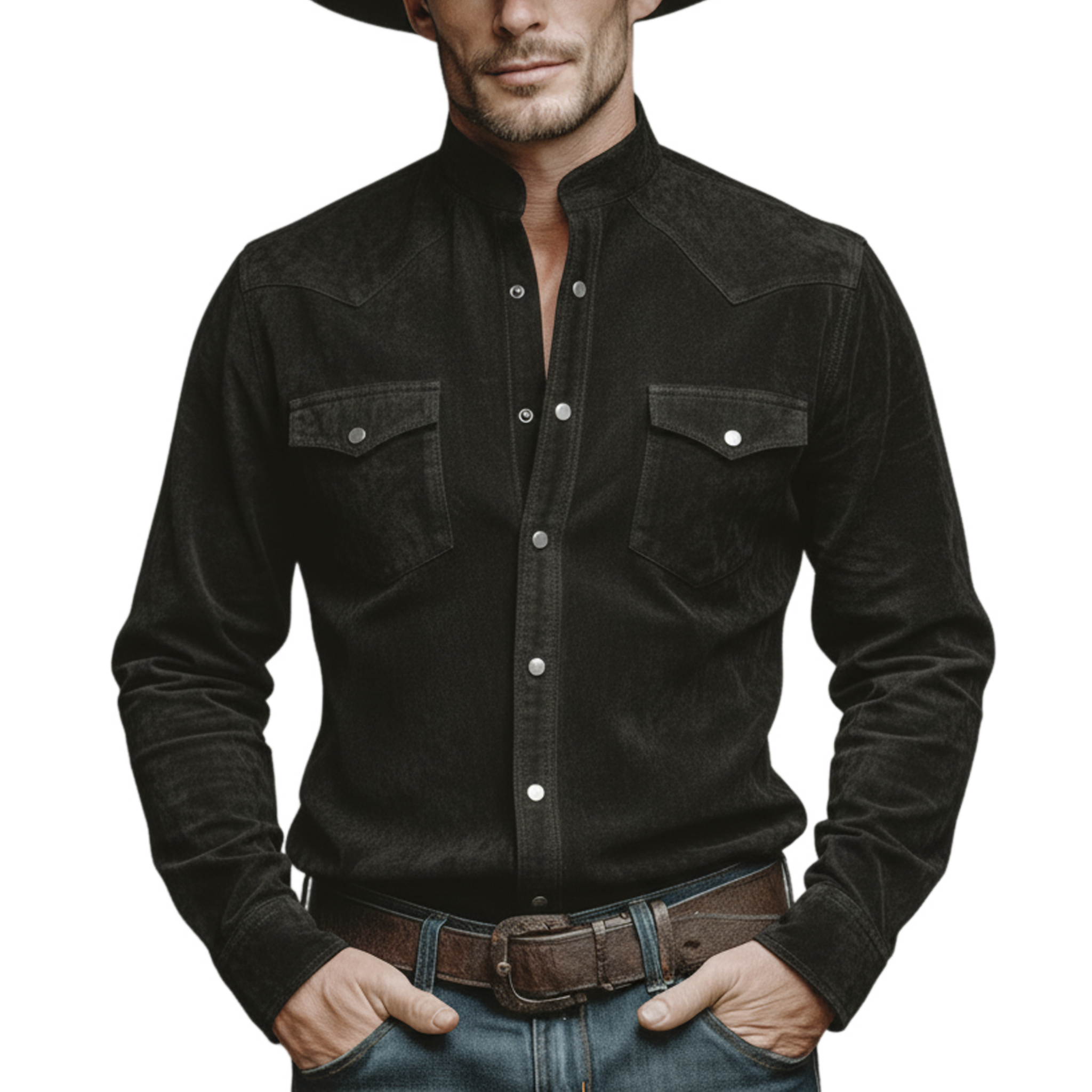 Men's Classic Casual Faux Suede Stand-collar Long-sleeved Shirt MTZ0495A0K
