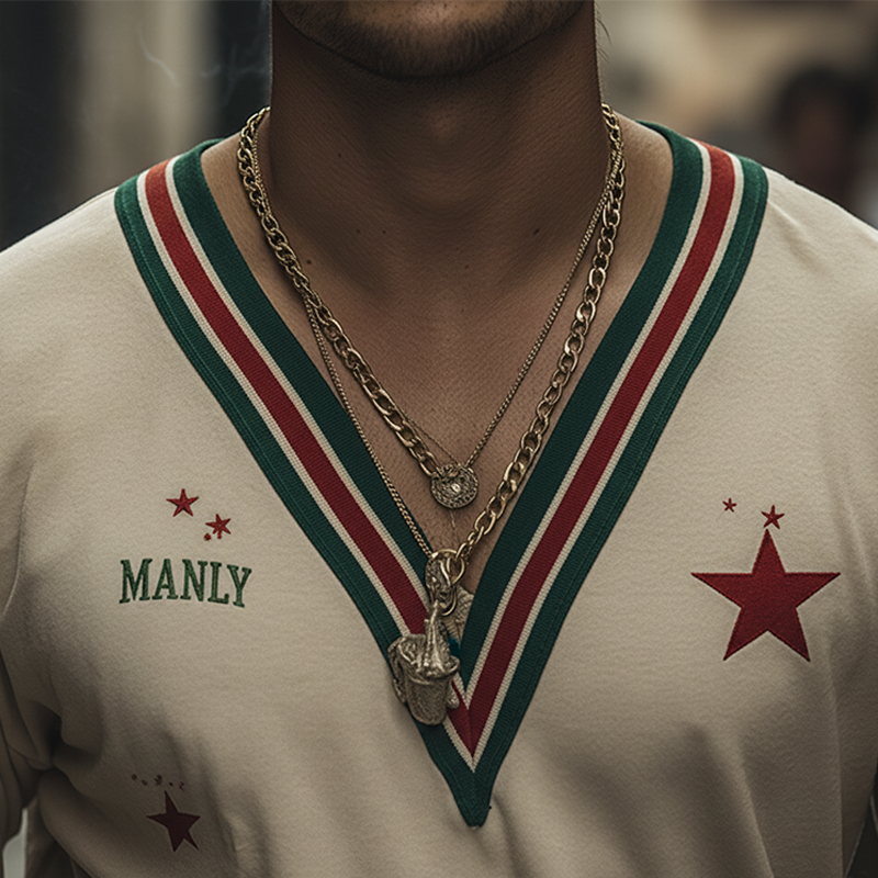 Men's Retro Print Cotton Blend V-Neck Long Sleeve T-Shirt MTA2961K7P