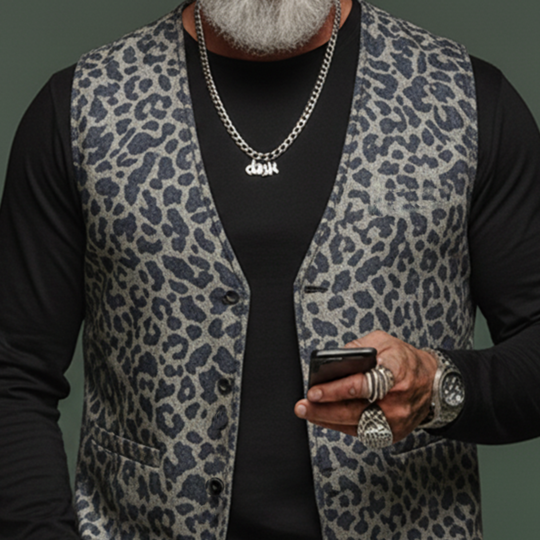 Men's Classic Casual Denim Jacquard Leopard Print Vest MTA1210L5K