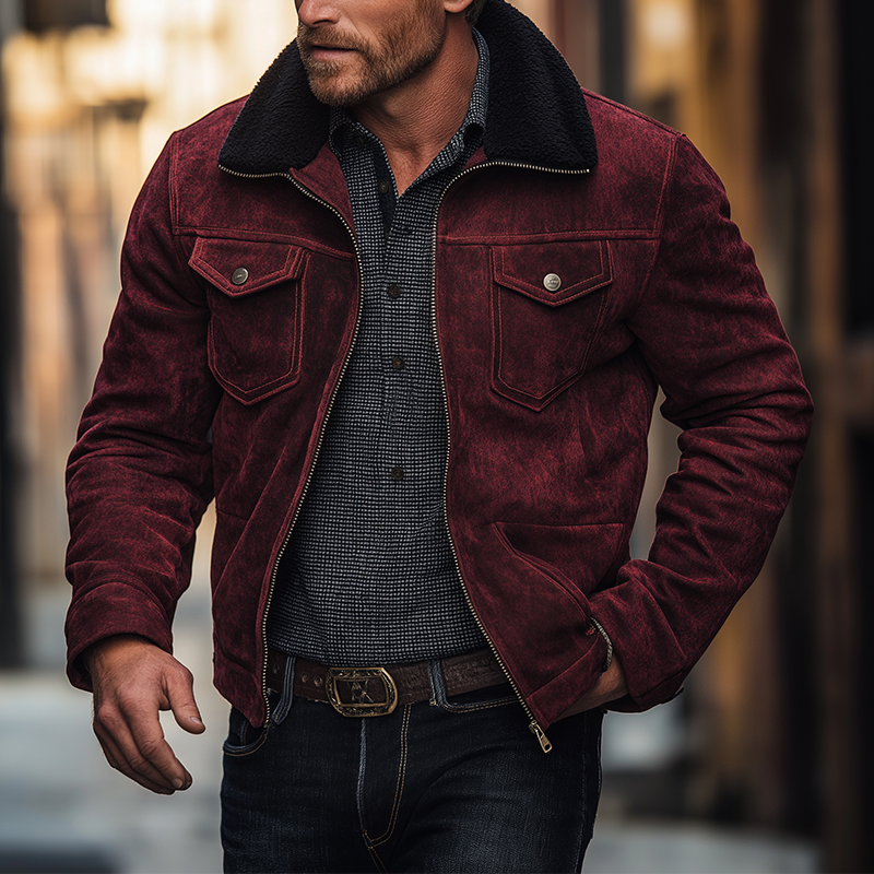 Men's Winter Retro Faux Suede Faux Fur Collar Zipper Jacket MTA2891K8P