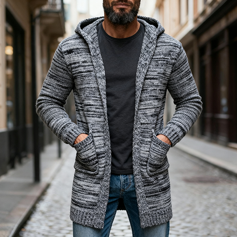 Men's Knitted Blend Hooded Mid-length Cardigan MTA2558J9X