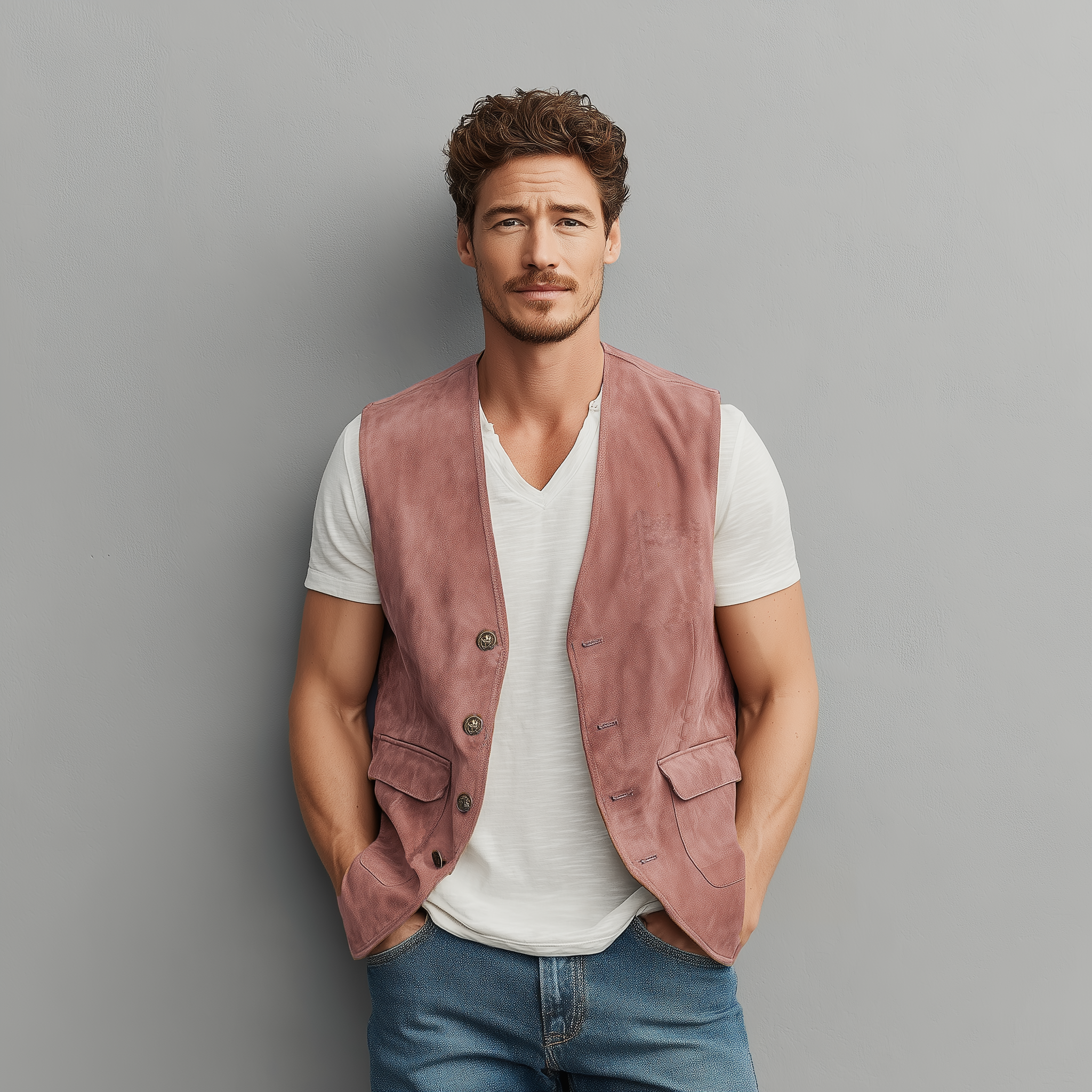 Men's Spring And Summer Casual Thin Suede Metal Button Vest MTA1891G8K