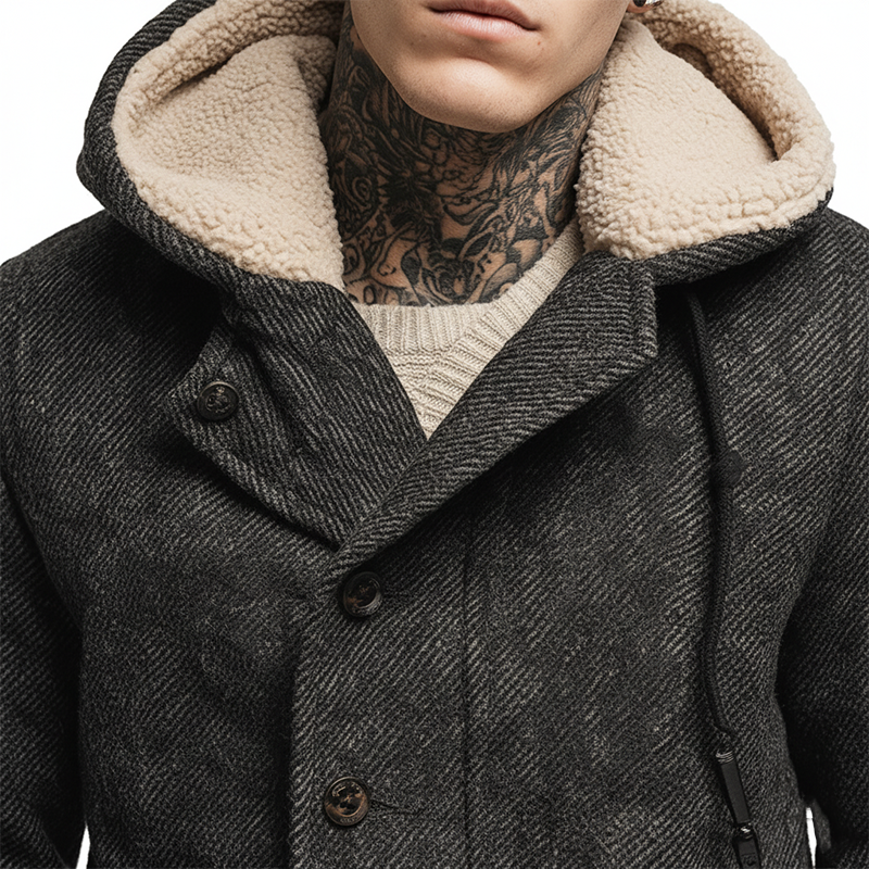 Men's Retro Twill Faux Wool Fleece Lined Overcoat MTA2892J9P