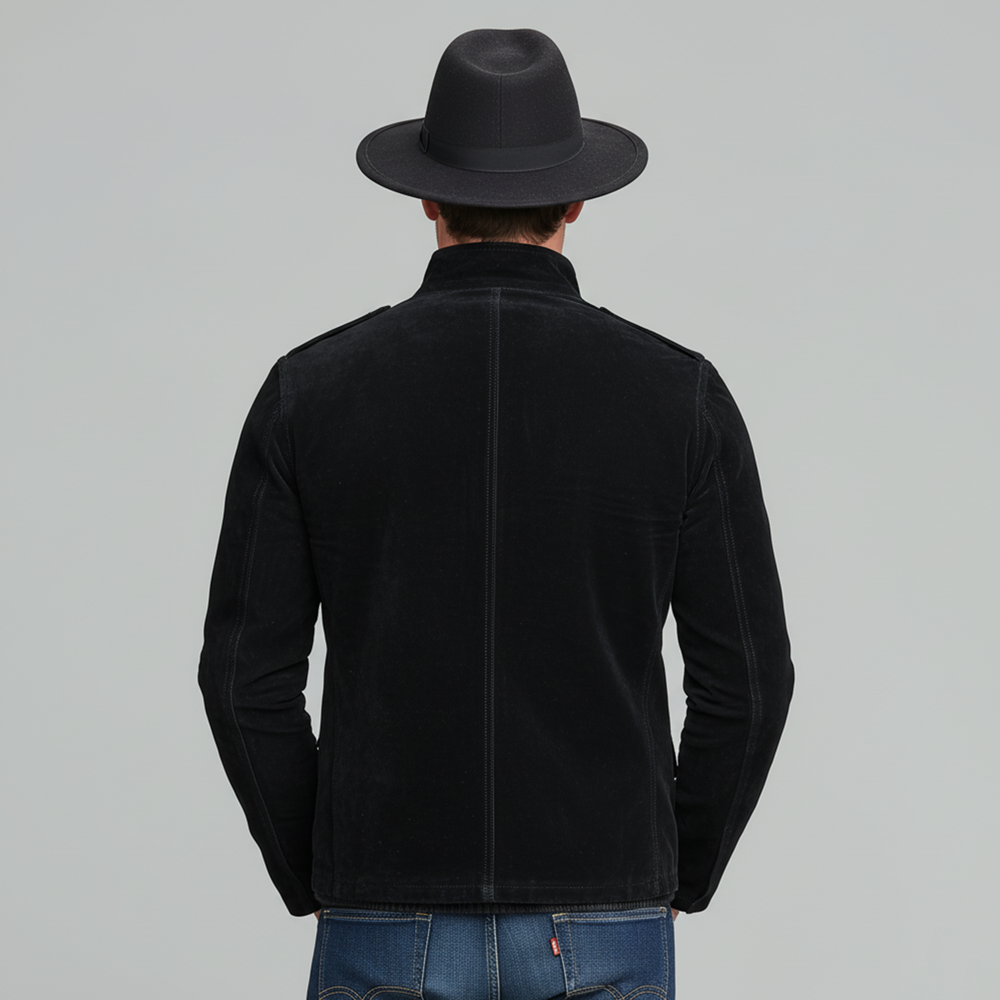 Men's Classic Retro Western Style Stand-up Collar Multi-pocket Faux Suede Jacket MTA1730K5K