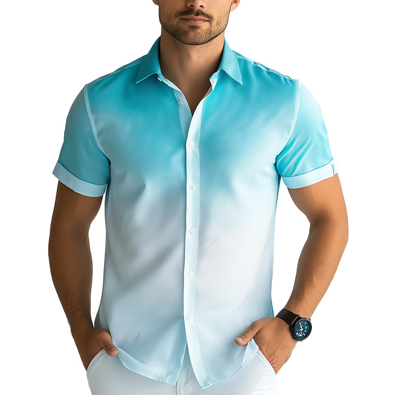 Men's Summer Resort Style Gradient Print Cotton Blend Short Sleeve Shirt MTA2206E5P