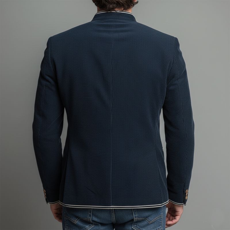 Men's Classic Corduroy Embroidered Stand-collar Slim-fit Single-vent Jacket MTA0849L4U