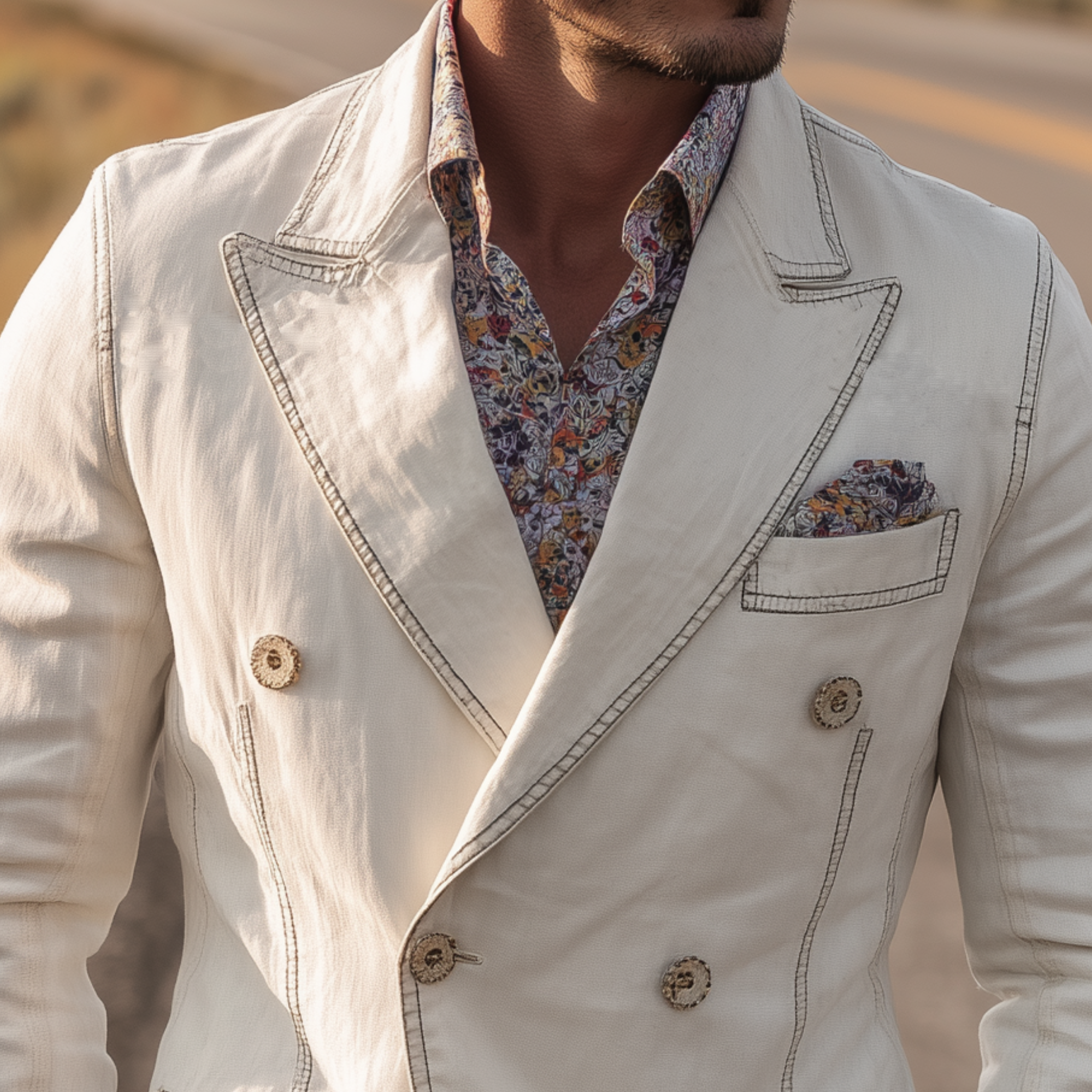Men's Classic Vintage Washed Denim Double-breasted Slim-fit Blazer MTA0820H3K