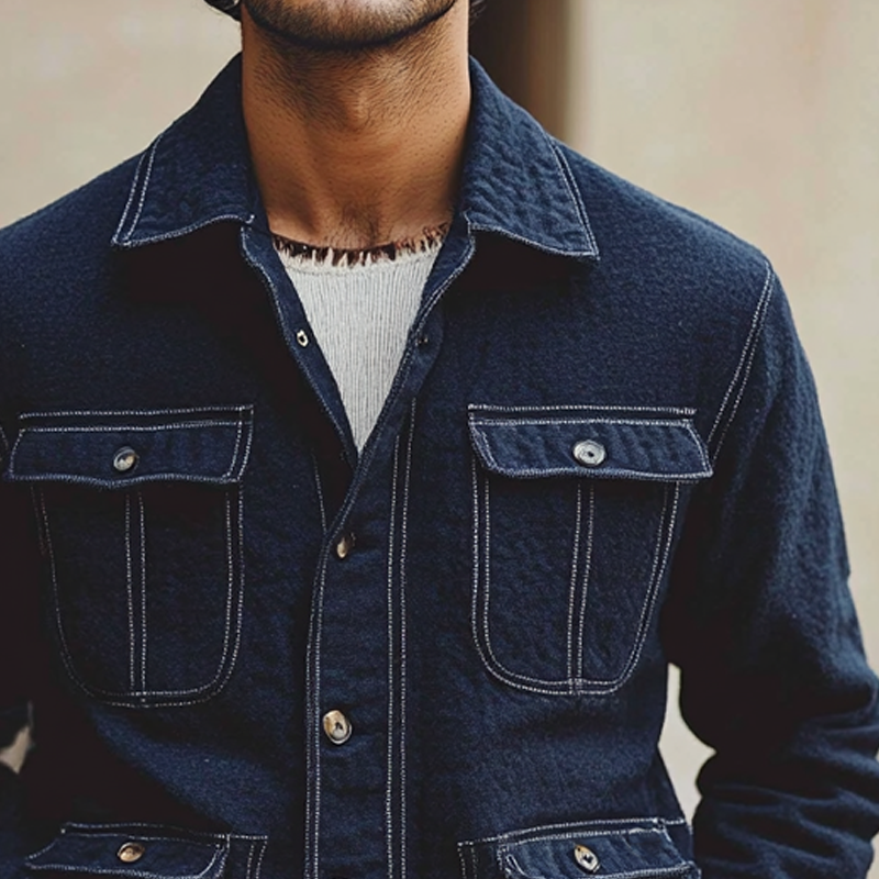 Men's Vintage Solid Washed Denim Jacket MTA1808H7X