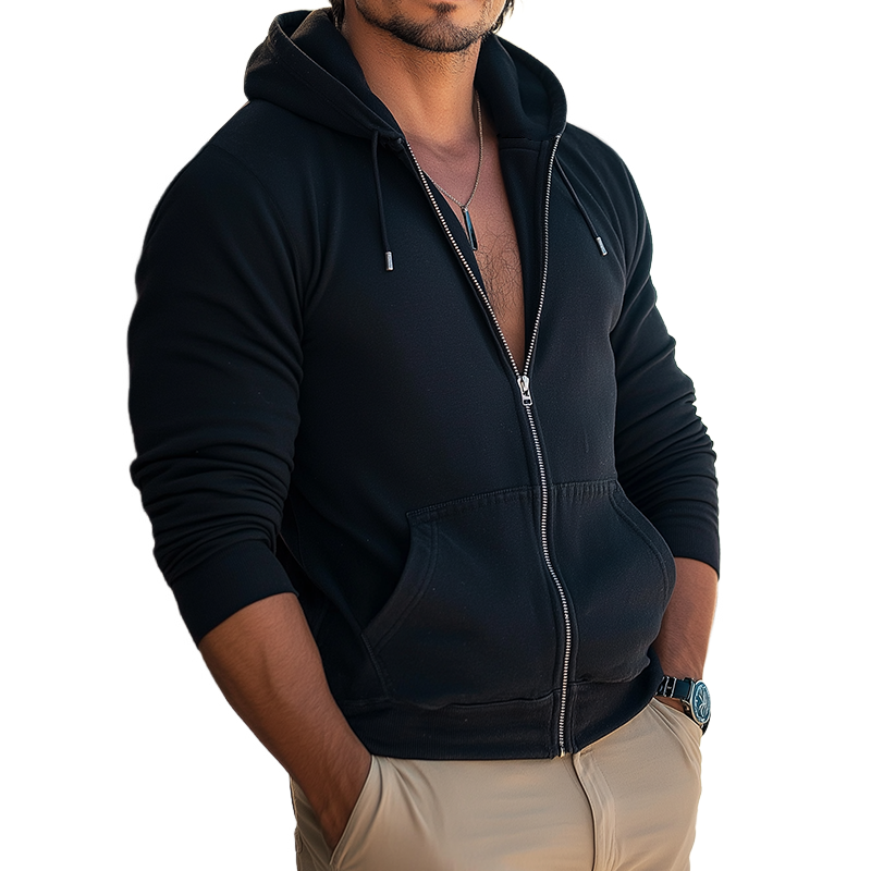 Men's Retro Casual Zip-Up Hooded Sweatshirt Jacket MTZ1150B3TO