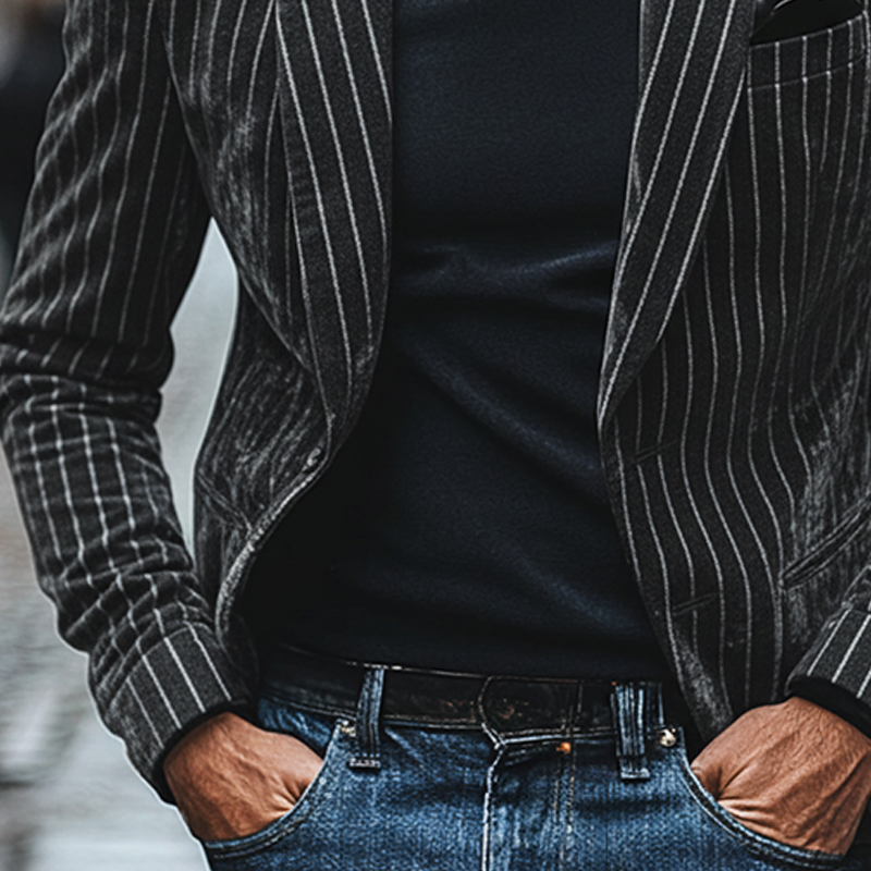 Men's Striped Lapel Faux Wool Blazer MTA1522J7X