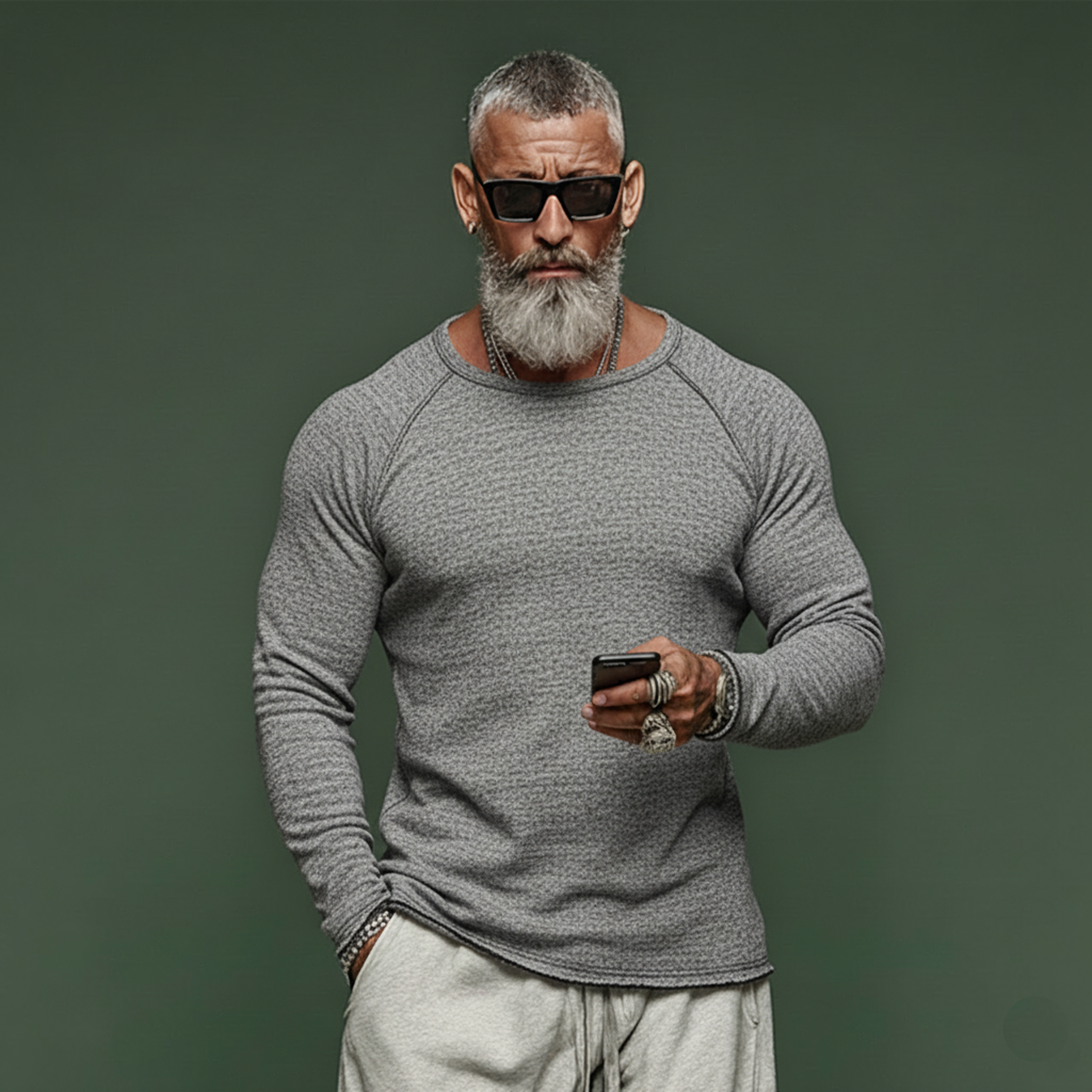 Men's Classic Casual Tough-guy Style Cotton-blend Terry Fabric Crew Neck Long-sleeved T-shirt MTA2328L0K