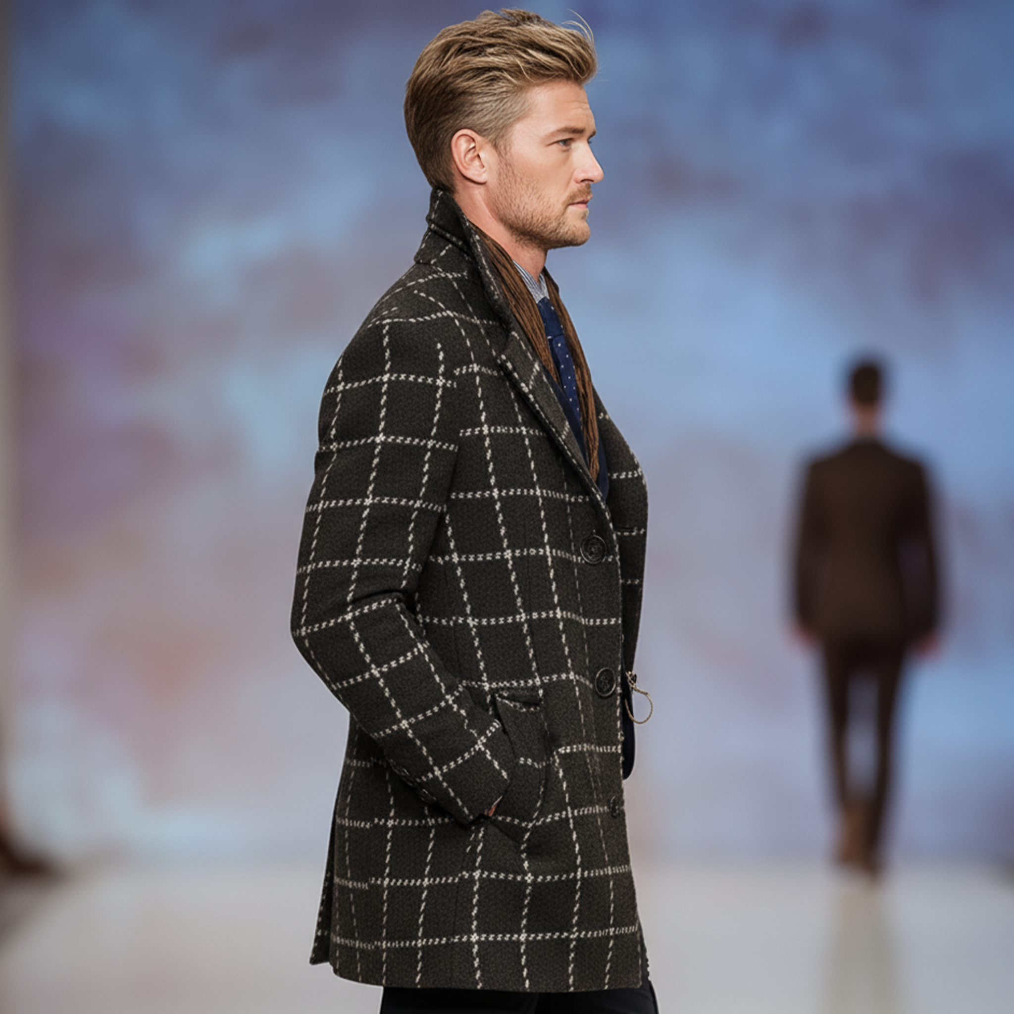 Men's Classic Retro Lapel Faux Plaid Woolen Single-breasted Coat MTA1104J3K