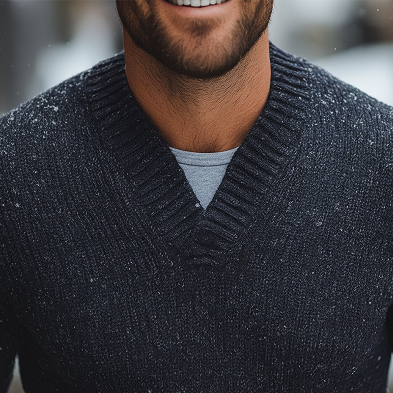 Men's Winter Retro Cotton Yarn Knit V-Neck Slim Fit Sweater MTA2821K9P