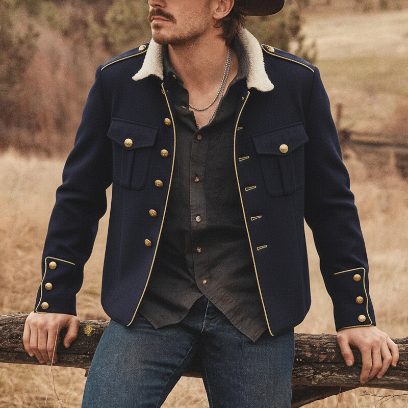 Men's Blended Fabric Patchwork Faux Fleece Collar Jacket MTA1391K3X