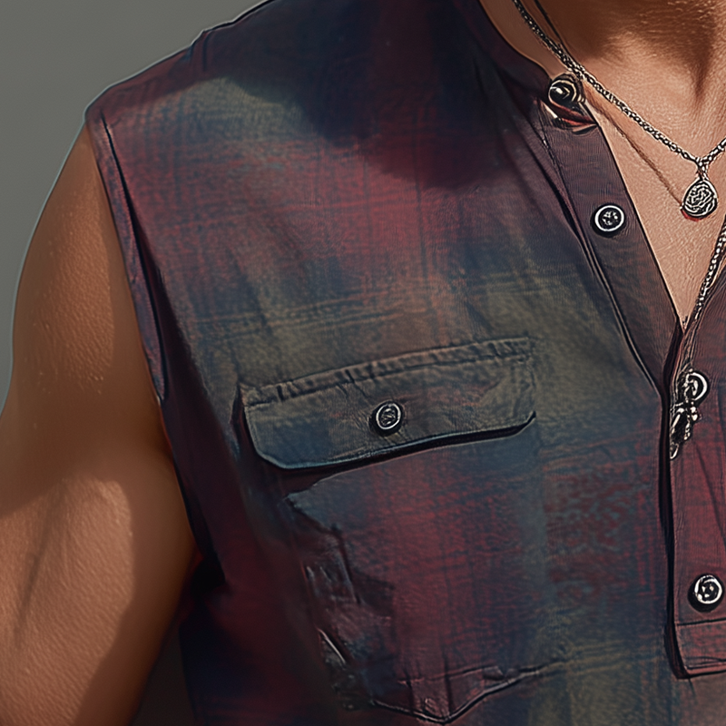 Men's Summer Fashion Contrast Print Cotton Blend Sleeveless Shirt MTA1699G4P