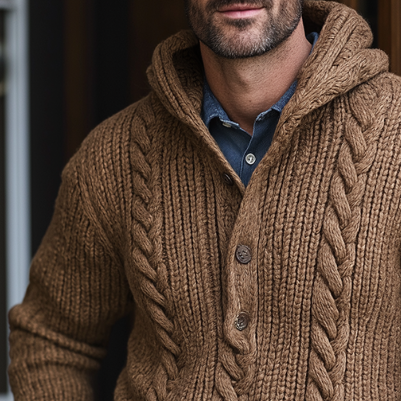 Men's Retro Casual Knitted Cable Knit Hooded Sweater MTA0425K8TO