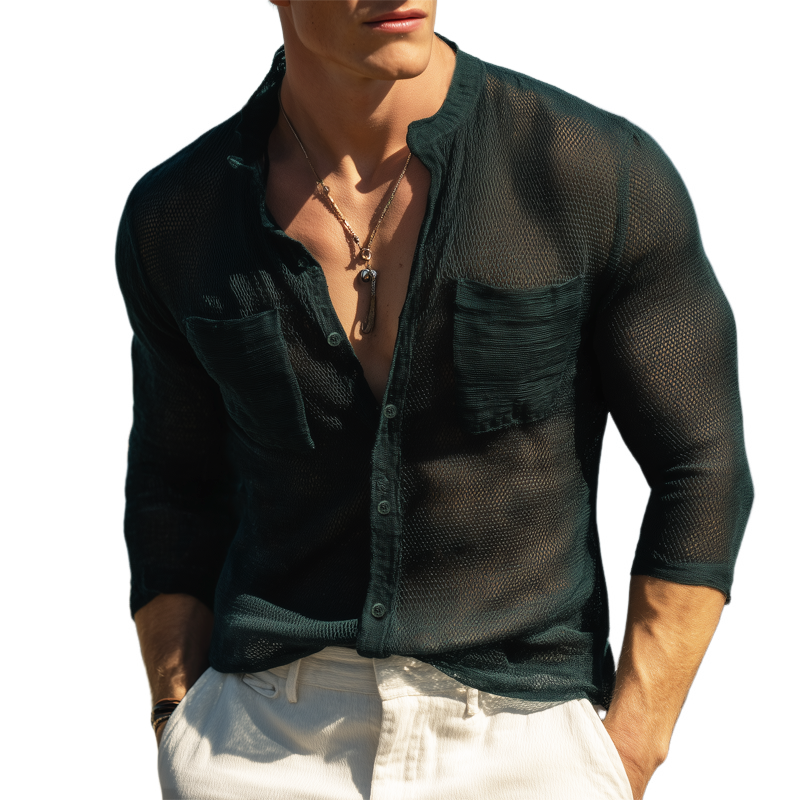 Men's Classic Breathable Mesh Casual Long Sleeve Shirt MTA0540H3U