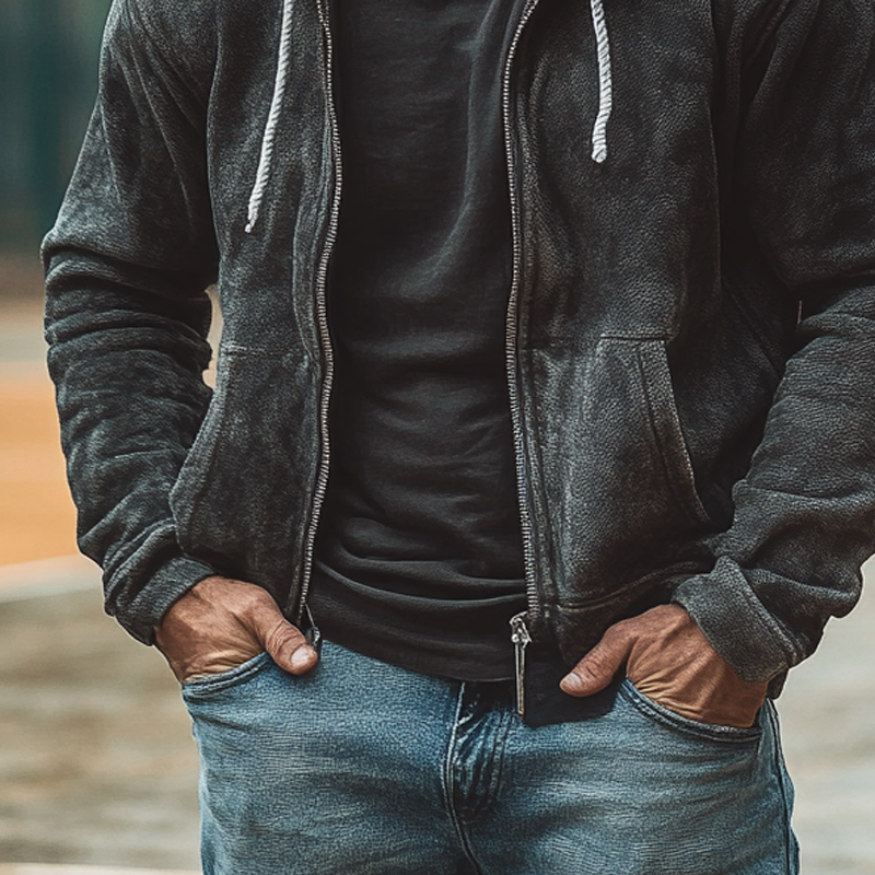 Men's Polar Fleece Vintage Zip-Up Hoodie Jacket MTA1396J1X