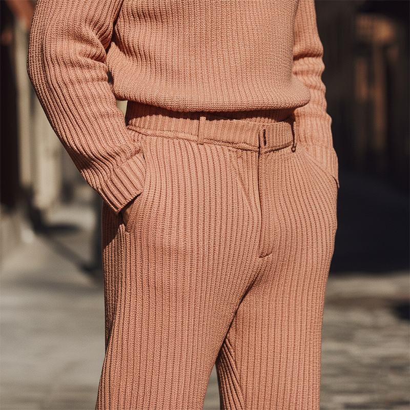 Men's Simple Faux Wool Knit Sweater And Trousers Set MTA0198K3P