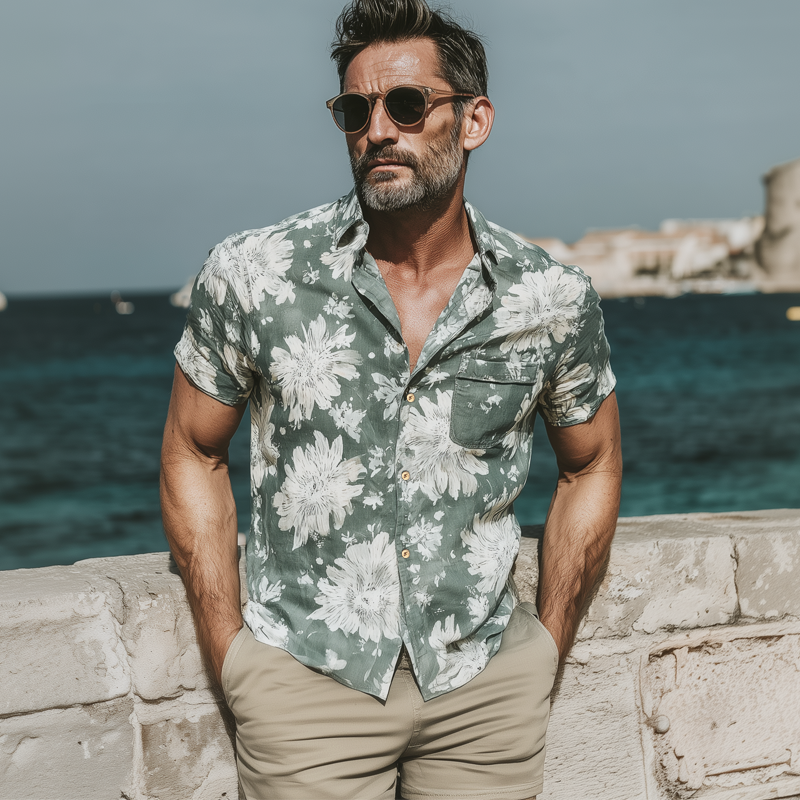 Men's Summer Classic Floral Print Short Sleeve Shirt MTA0374G2U