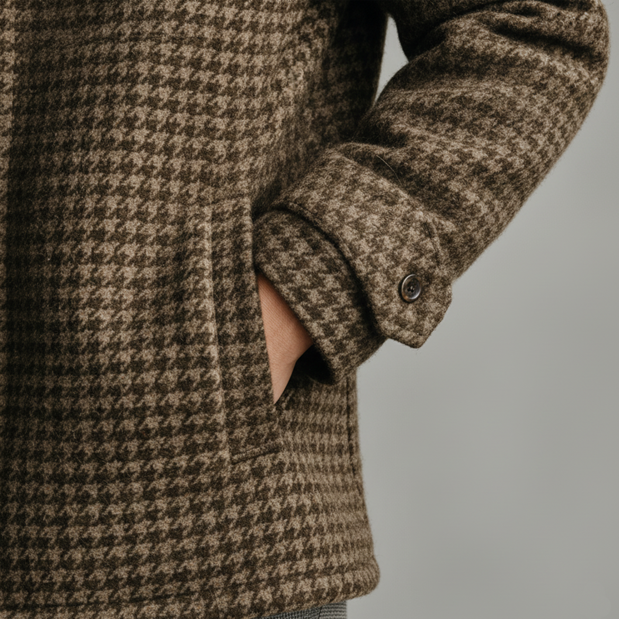 Men's Classic Light Business Hooded Zipper Faux Houndstooth Wool Jacket MTA1758J7K