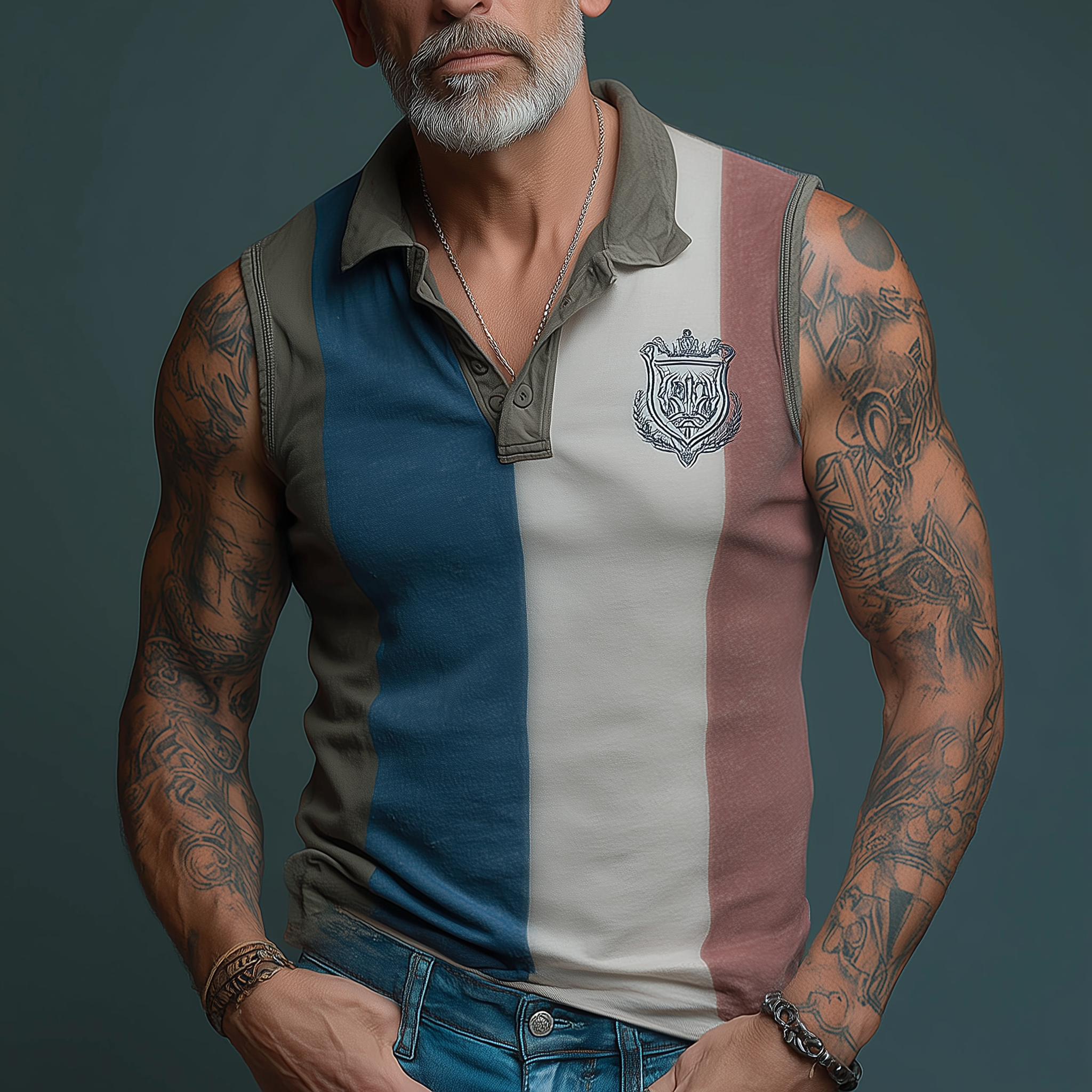 Men's Summer Contrast Print Cotton Blend Sleeveless Tank Top MTA1653G0P